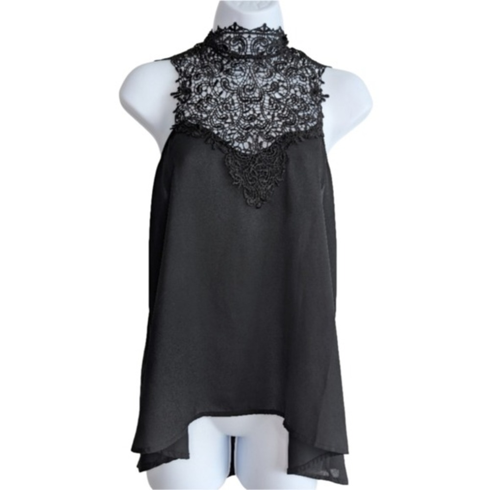 Nella Fantasia‎ women's Medium Black Lace Sleeveless Halter Tie Top